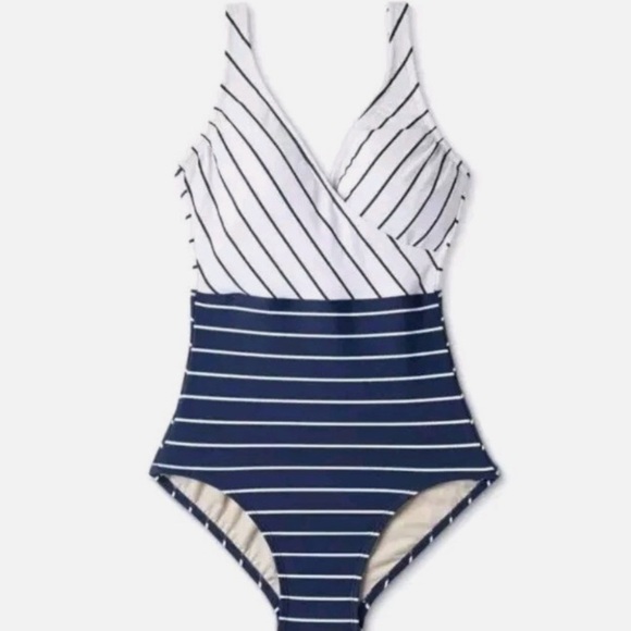 NWOT Kona Sol Swimsuit Full Coverage One Piece Striped Size L - Picture 3 of 12